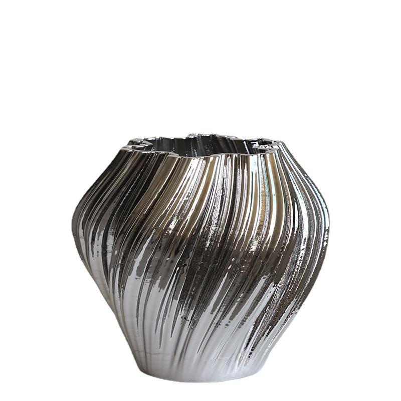 3D打印金银色简约现代陶瓷工艺品创意插花器花瓶摆件家居软装饰品