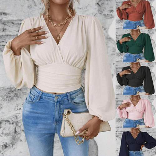 Long Sleeve Blouses for Women Dressy Casual , Wrap Tops Work
