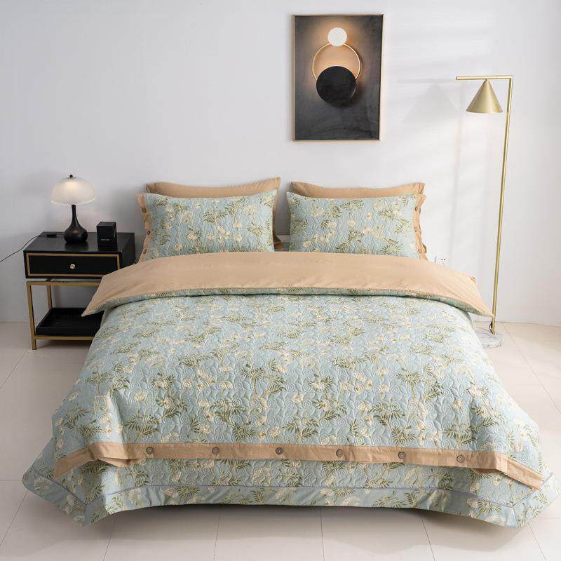 四季通用全棉四件套夹棉被套纯棉床单高端床盖榻榻米绗缝碎花被单