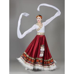 正品 服族舞蹈成人演出服功大艺考舞台摆 藏族练舞蹈裙练习上衣水袖