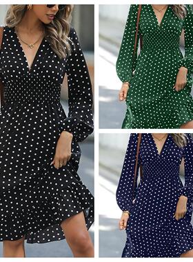 Women's Frenchy Style Polka Dot Print Ruffle Hem A Line