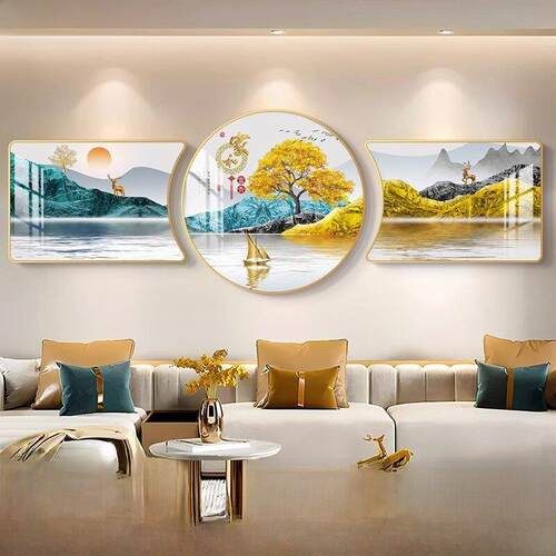寓意好的沙发背景墙挂画，现代简约的三联画新高端大气客厅装饰画