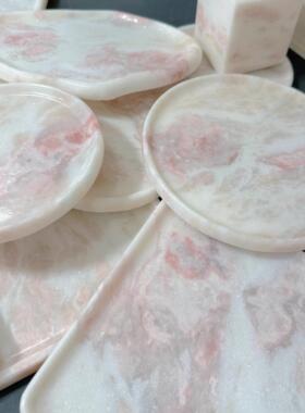 彩虹玫瑰大理石托盘粉方解石托盘水晶收纳盘化妆室收纳粉色大理石