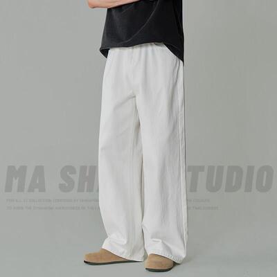 Neshcire Aheb春夏季休闲长裤高街男士裤子宽松直筒白色牛仔裤