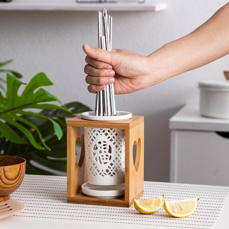 韩式陶瓷筷子篓筷子筒桶笼多孔沥水家用厨房餐具叉勺筷置物收纳盒