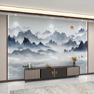 中式 新款 山水画壁布电视背景墙壁画客厅沙发墙布墙纸卧室轻奢壁纸