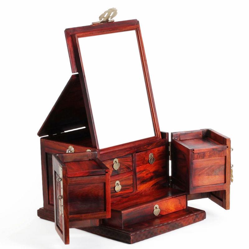 正品大红酸枝木首饰盒 实雕花开富贵百宝饰箱红木手品盒 木梳妆台