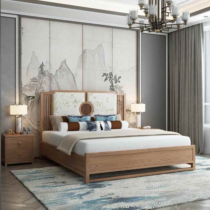 新中式实木床宋代美学主卧婚床1米8卧室双人布艺大床高档民宿家具