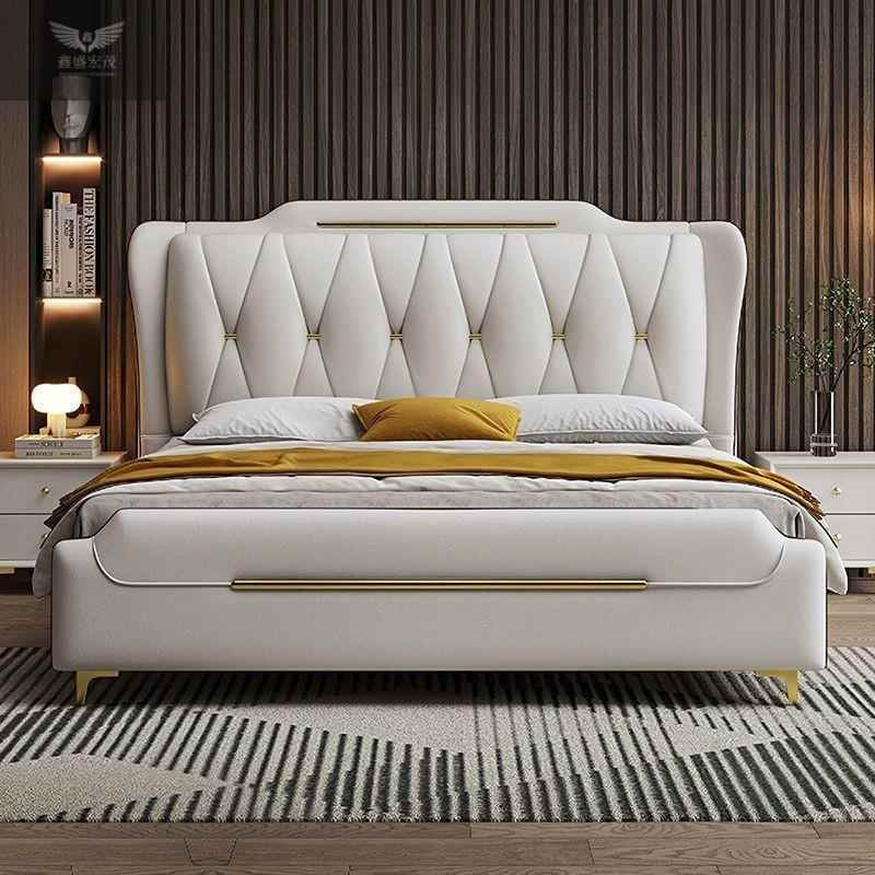 意式轻奢真皮床高端1.5m主卧床双人1.8x2米豪华双人床高档婚床