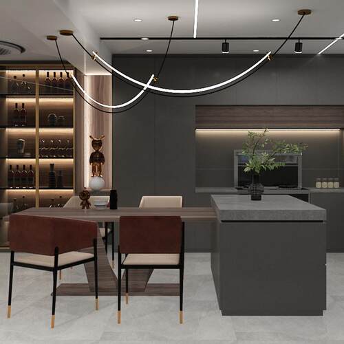 现代个性客厅吧台展厅样板间灯具北欧设计师弧形线条餐厅极简吊灯