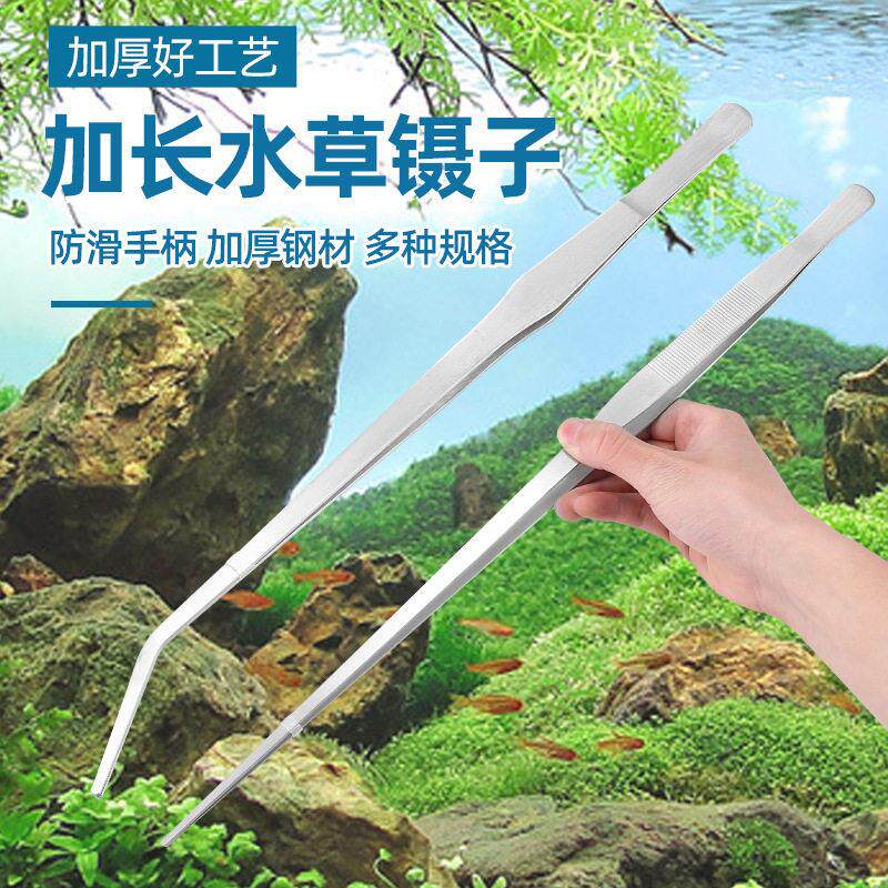 不锈钢镊子加长带齿圆头弯头 水族箱工具 水草鱼缸造景 喂食夹子
