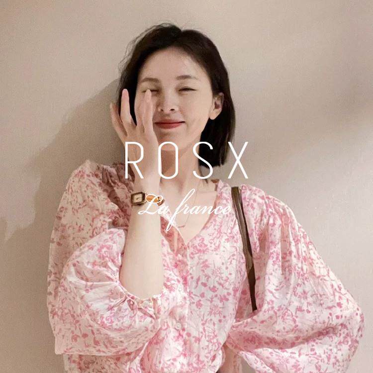 ROSX法式温柔粉色碎花泡泡袖衬衫女春季薄款超仙甜美减龄防晒衬衣