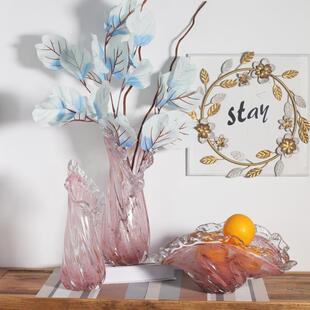 彩色手工玻璃花瓶摆件家居工艺品琉璃装饰白菜瓶花边口装饰碗摆件