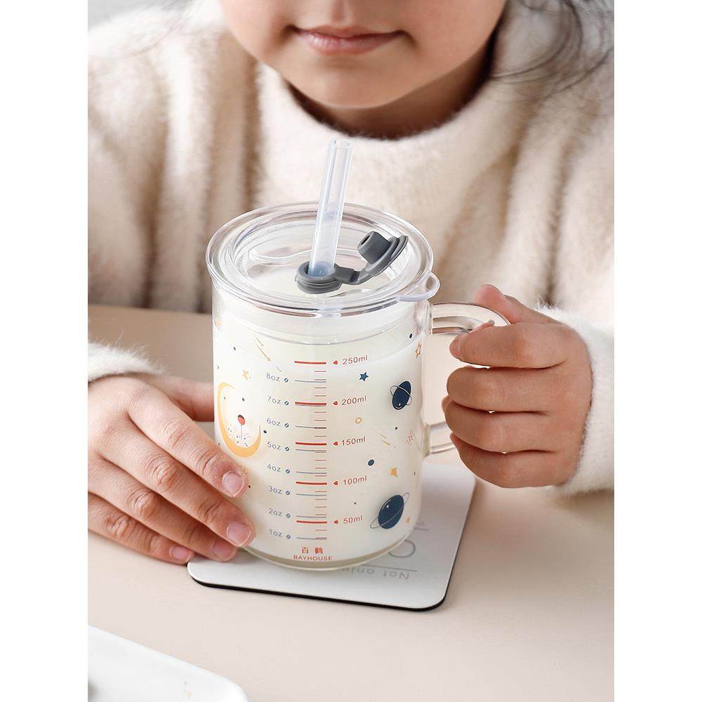 刻度牛奶杯 250ml咖啡杯马克杯早餐杯燕麦杯可微波炉透明玻璃杯子