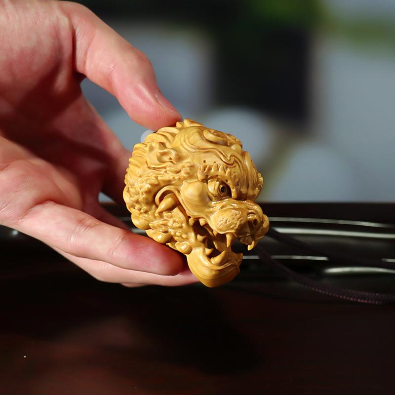 黄杨木雕手把件随身文玩把玩件木质饰品财福雕刻神兽饕餮小摆件
