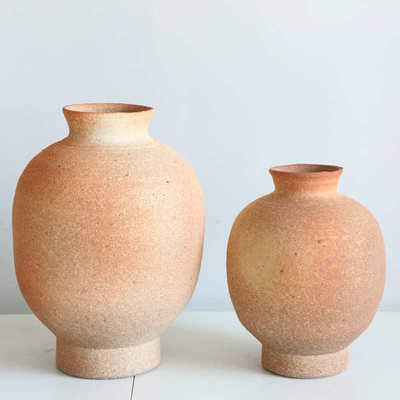 侘寂风复古粗陶花器禅意花瓶插干花老陶泥手工陶罐陶瓷民宿装饰摆