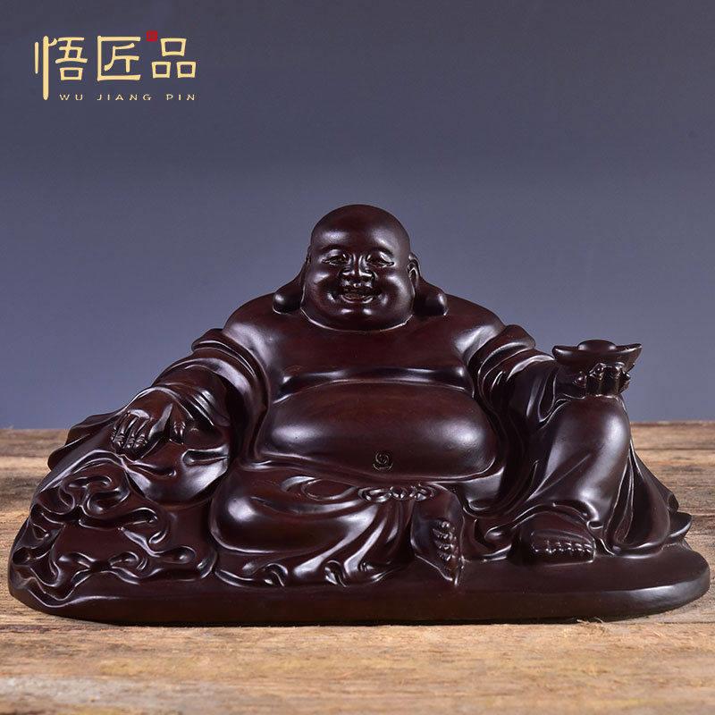 黑檀木雕弥勒佛像摆件大号布袋坐笑佛红木实木工艺礼品摆饰家居客