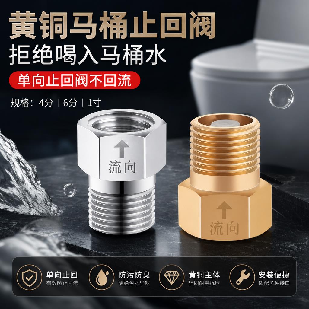 铜单向止回阀直通式化妆室马桶防反水回水倒流逆止阀热水器止逆阀