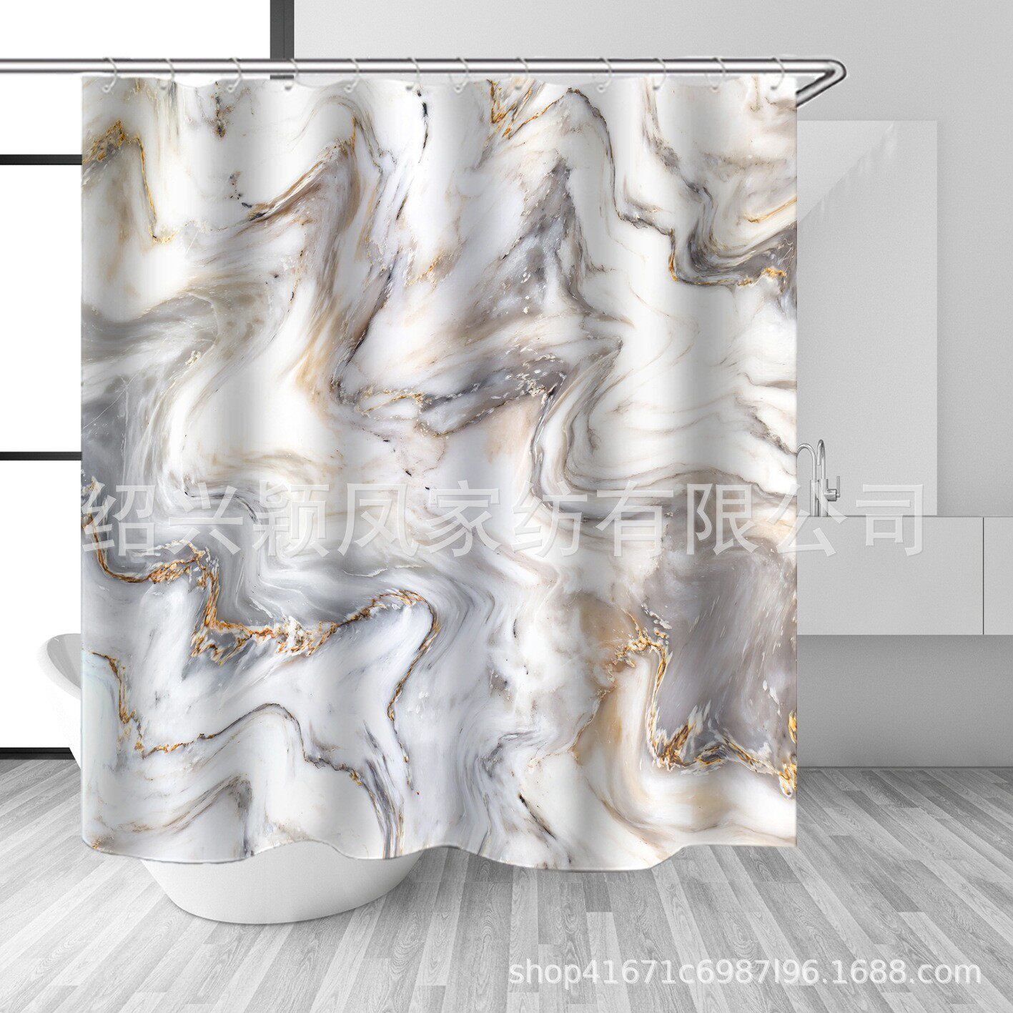 大理石纹石纹浴帘地垫花型多选数码印花马桶三件套四件套量大价优