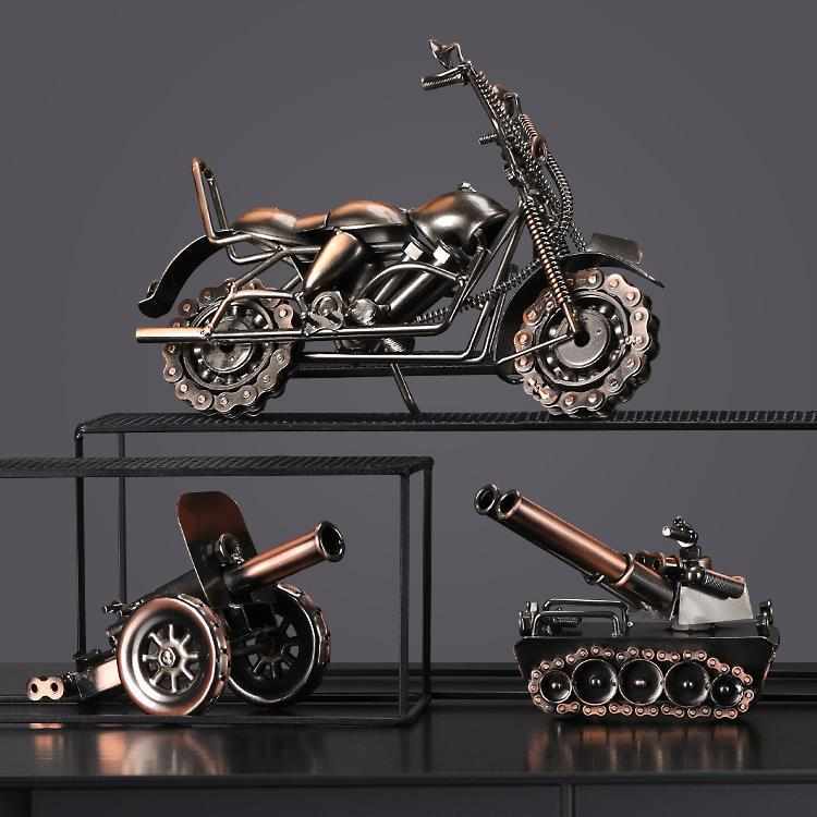 复古铁艺摩托车汽车金属模型摆设创意家居桌面装饰品酒柜书架摆件