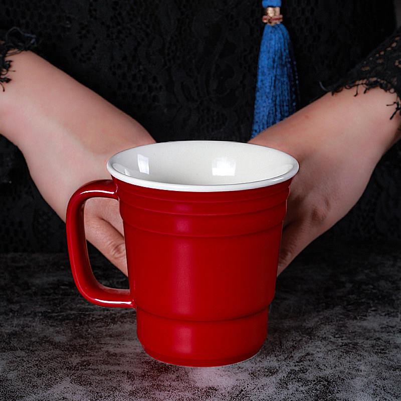 美式简约陶瓷马克杯带盖勺创意潮流早餐咖啡杯情侣个性家用水杯子