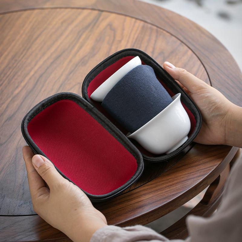 定德化白瓷旅行茶具套装简约一碗四杯户外盖碗便携式快客杯