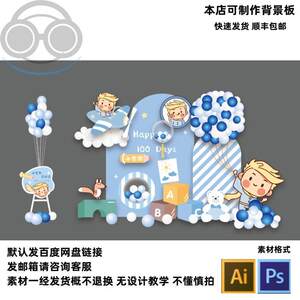 浅蓝色小王子主题宝宝宴满月百天周岁生日派对飞机气球制作素材PS