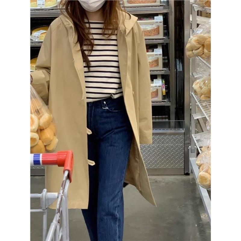 新品韩版宽松连帽卡其色风衣2026新款今年流行爆款中长款外套女士