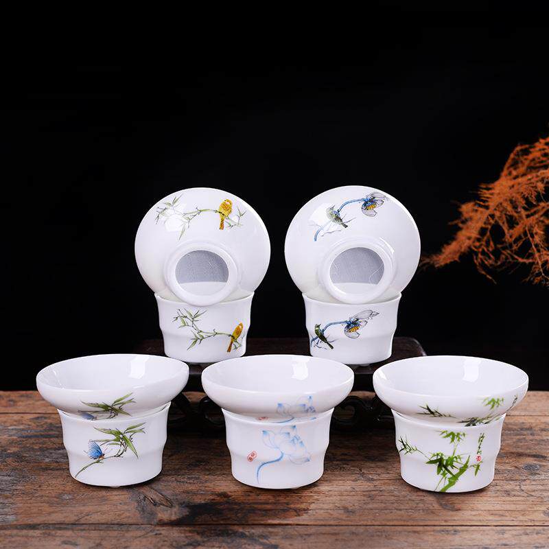 德化陶瓷茶过滤泡茶器功夫茶具零配滤网茶隔茶叶白瓷过滤组可logo