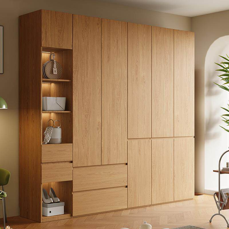 原木色分段式衣柜新款2026爆款卧室家用柜子北欧实木欧松板大衣橱