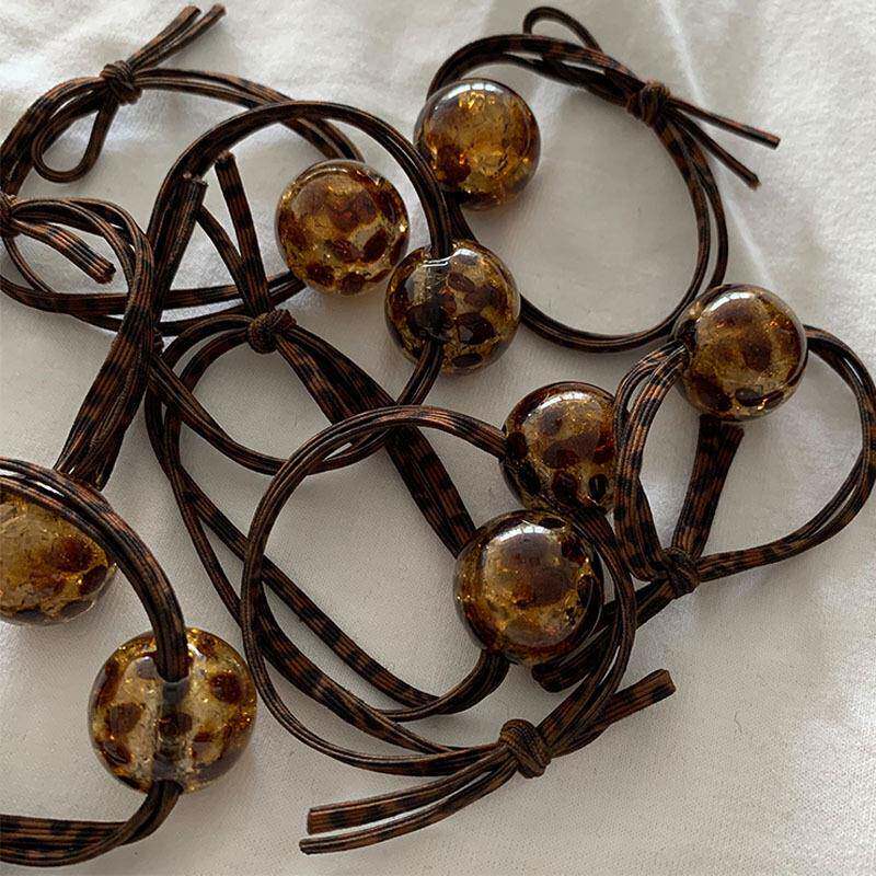 韩版透明豹纹圆球小球球发圈好弹力日常时尚马尾盘发发绳皮筋