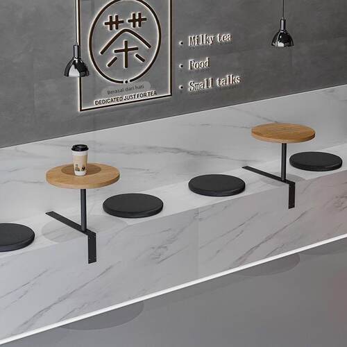 需定制北欧ins 奶茶店卡座靠墙小圆桌创意实木喜茶咖啡厅壁装圆形