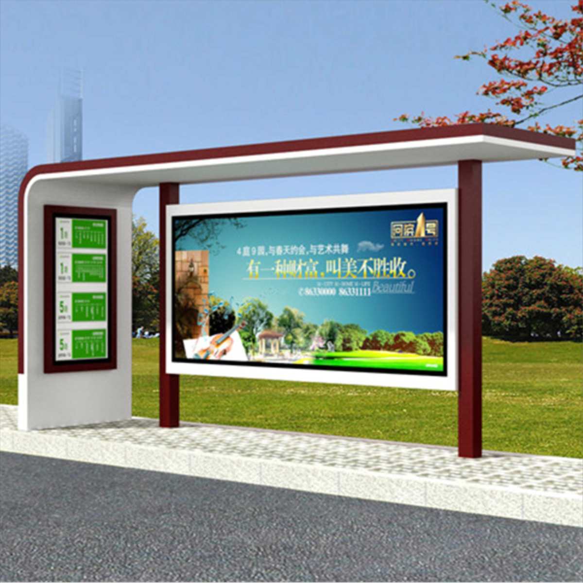 定制户外广告宣传栏 不锈钢公交站台候车亭制作设计