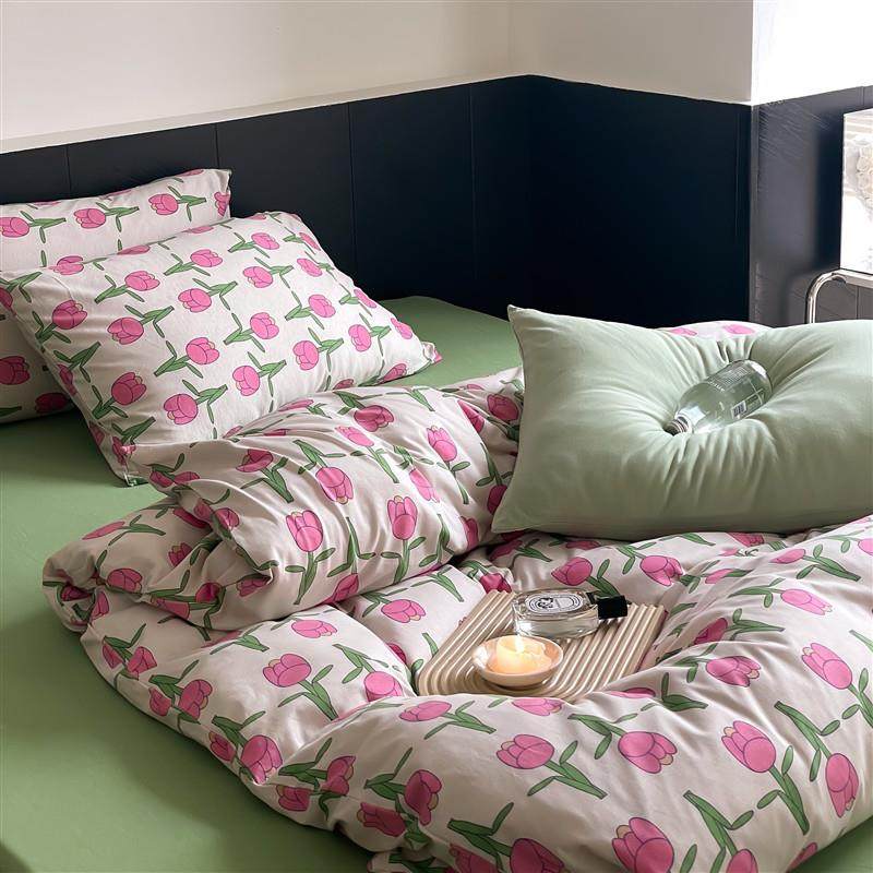 新款针织棉复古玫瑰四件套 纯棉亲肤床单床笠款针织棉床上套件