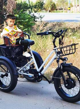 20寸48V750W500W胖胎脚踏助力电动三轮车粗胎雪地锂电三轮自行车