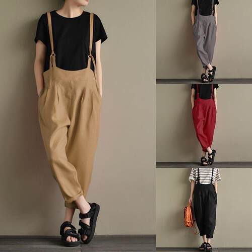 Women's cotton linen overalls 女装棉麻麻背带裤女