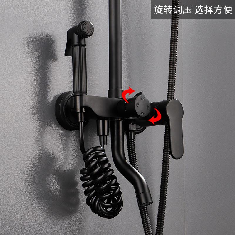 新款直销辉瓷卫浴叉子四档增压淋浴花洒套装浴室生间全铜黑色淋浴