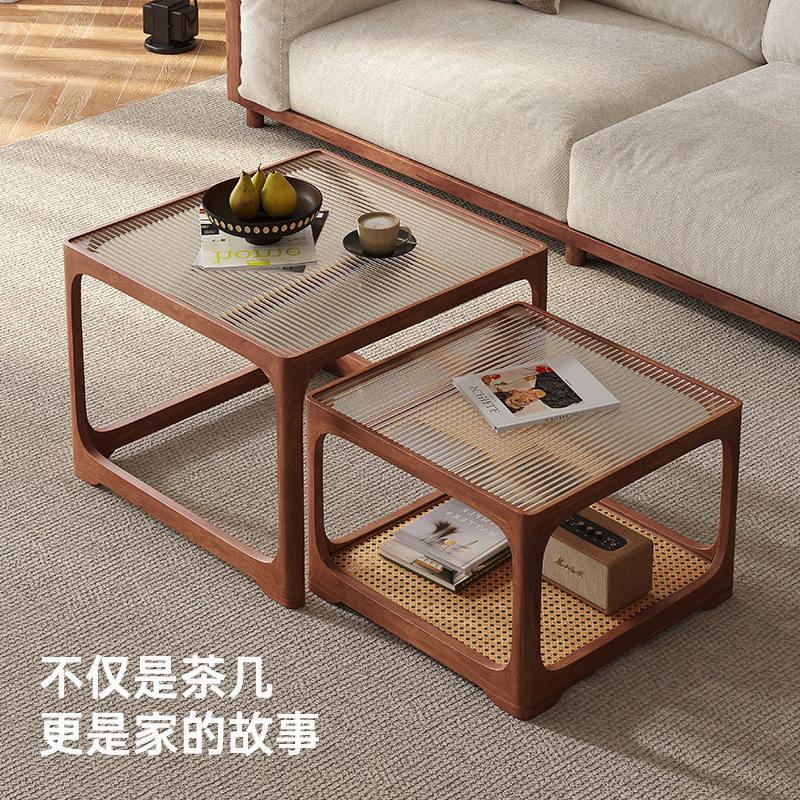 实木玻璃茶几客厅家用小户型桌子2025新款简约方形大小组合茶几桌