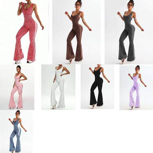 Women Seamless Strapless Bodysuit Leopard Print Flare Back