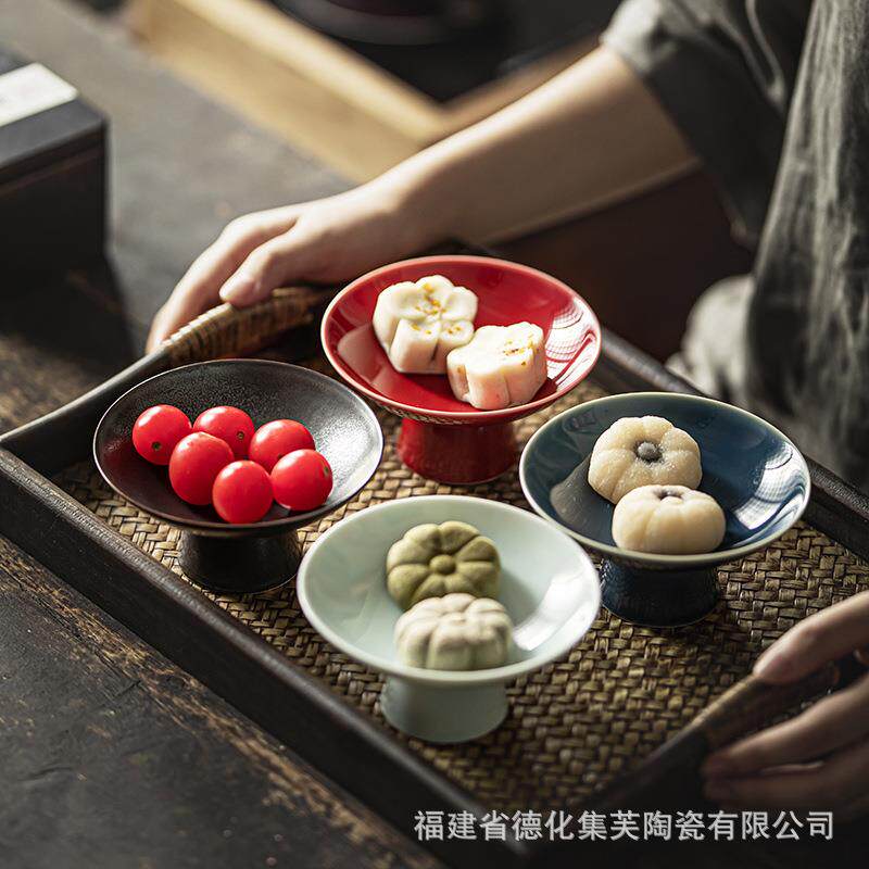 中式茶点盘喜饼盘宋代点心盘陶瓷迷你托盘干果碟订婚摆台糕点盘子
