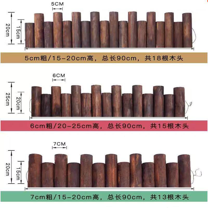 小木桩摆件围栏花园防腐木篱笆圆柱形饭店碳化别墅木墩挡土田园。