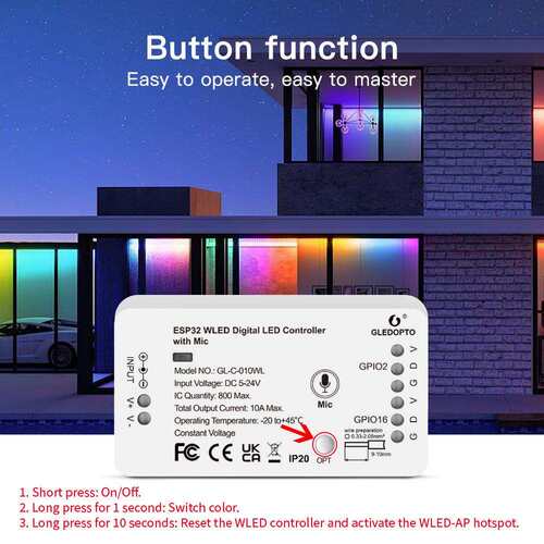 ESP8266WLED控制器5-24V支持WS2811 2812B 2813SM16703等数字灯带