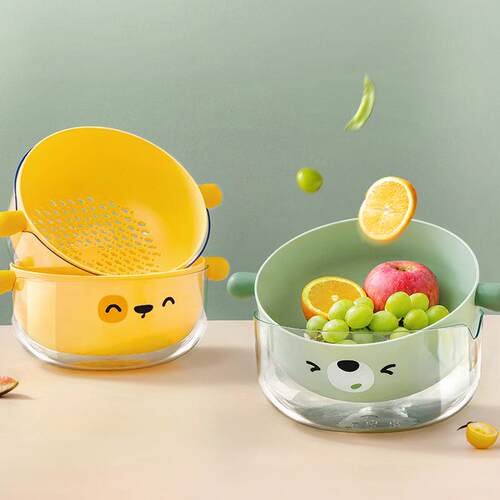 Double-layer vegetable washing basin with a draining basket,