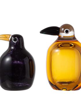 晶淳 厚重款彩色小鸟桌面摆件 琥珀色黑色复古撞色吹制玻璃工艺品