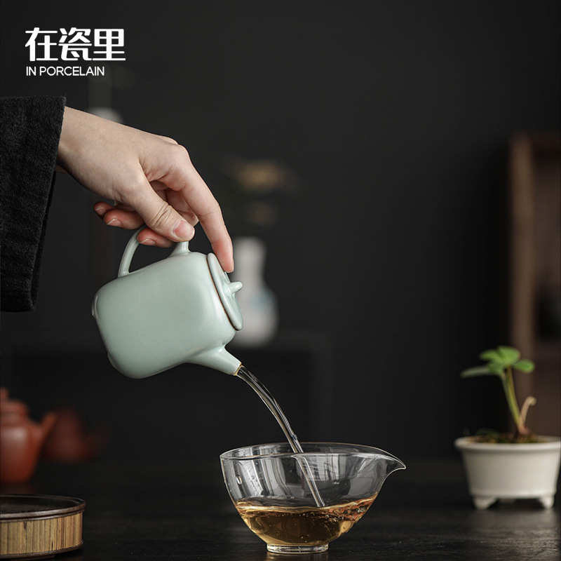在瓷里复古汝窑有方壶陶瓷小茶壶单壶可养开片汝瓷泡茶器功夫茶具