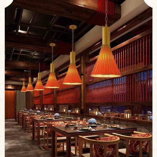 烧烤店红色灯笼吊灯火锅店铁艺装饰吊灯店铺商用国潮风带餐饮射灯
