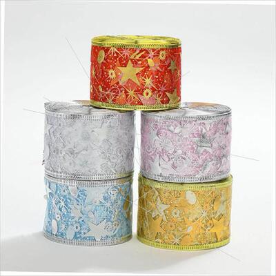 Christmas double gold printing mesh ribbon hook圣诞丝带