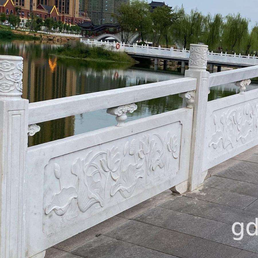 大理石花岗岩浮雕栏板石材景区扶手栏杆河道石雕护栏柱子旗台围栏