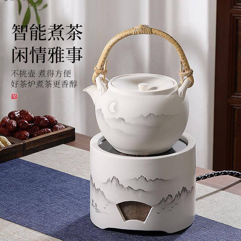岳恒手绘山水电陶炉小型陶瓷烧水炉家用低噪音煮茶炉耐高温小茶炉