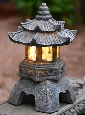 中式复古石材塔形户外庭院太阳能灯庭院花园装饰摆件免布线